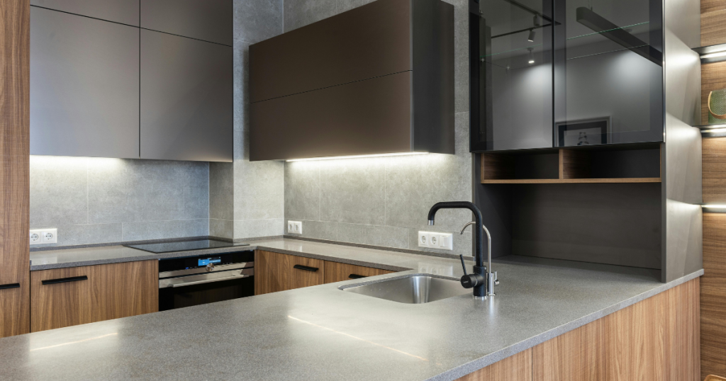 kitchen countertop and cabinets
