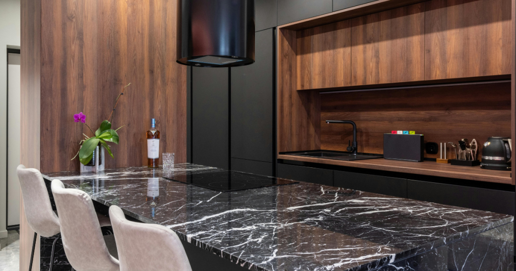 kitchen countertop and cabinets